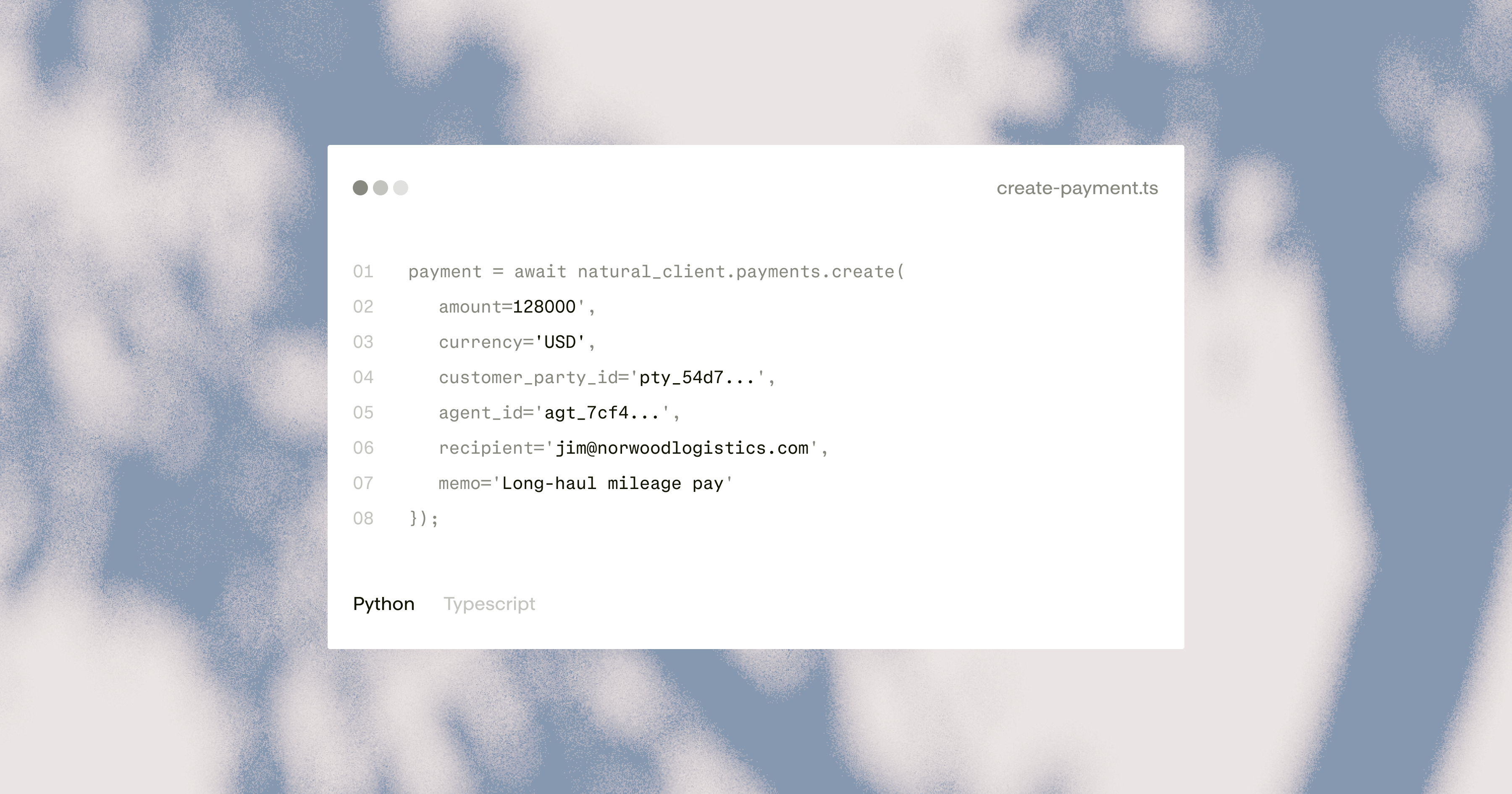 Natural Pay API example.